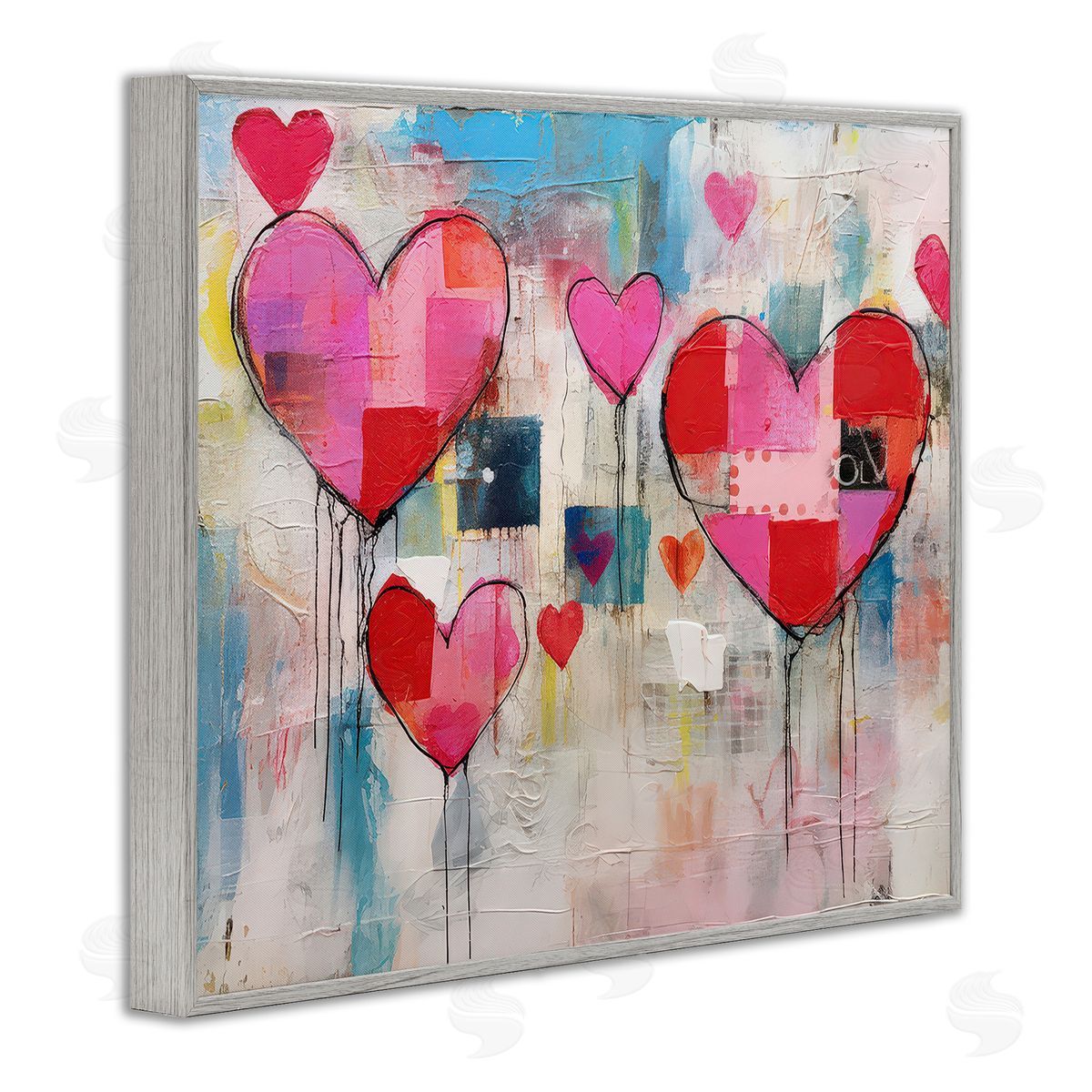 LSR Design Studio Urban Hearts Painting Collage Gray Framed Giclee Wall Art Print