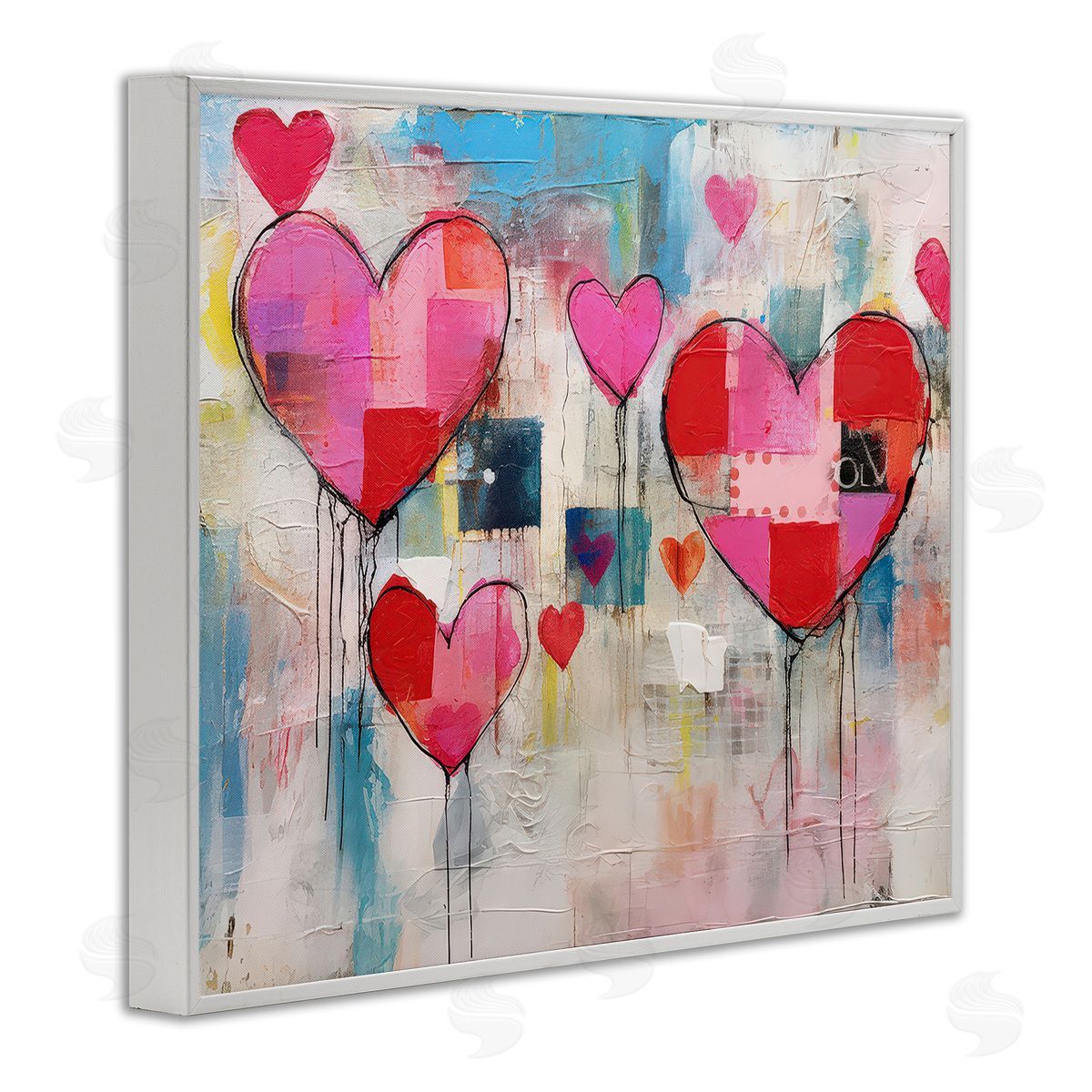 LSR Design Studio Urban Hearts Painting Collage White Framed Giclee Wall Art Print