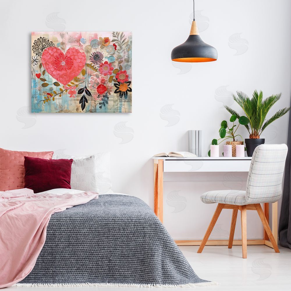 LSR Design Studio Playful Heart & Flowers Canvas Wall Art Print in Room