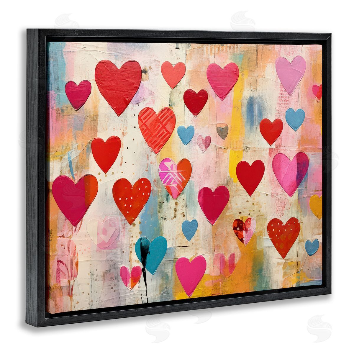LSR Design Studio Playful Patterned Hearts Black Floating Frame Canvas Wall Art Print
