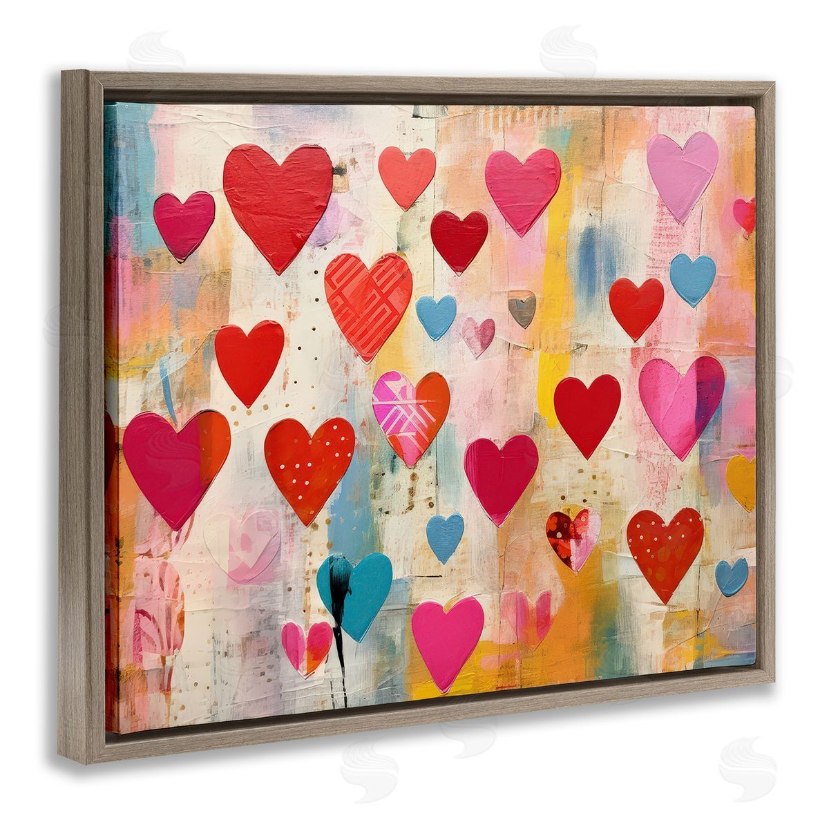 LSR Design Studio Playful Patterned Hearts Brown Floating Frame Canvas Wall Art Print