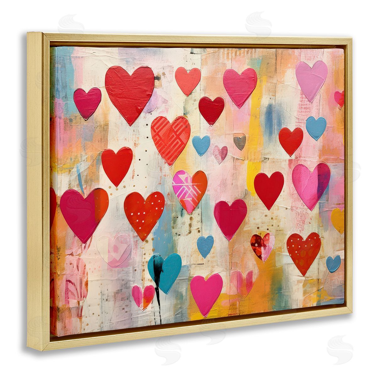 LSR Design Studio Playful Patterned Hearts Gold Floating Frame Canvas Wall Art Print