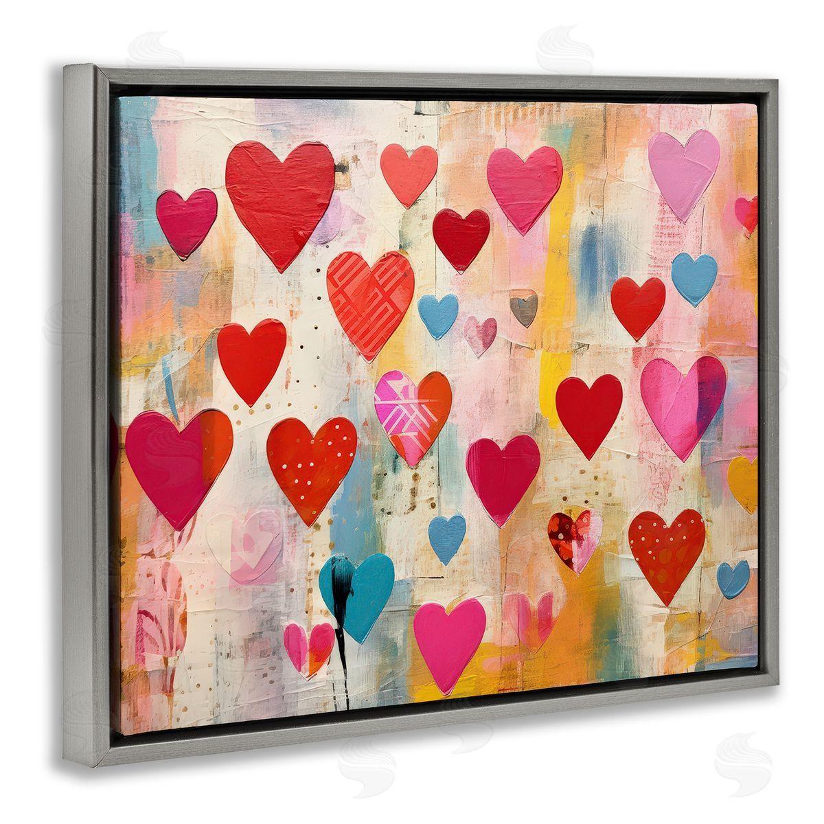 LSR Design Studio Playful Patterned Hearts Gray Floating Frame Canvas Wall Art Print
