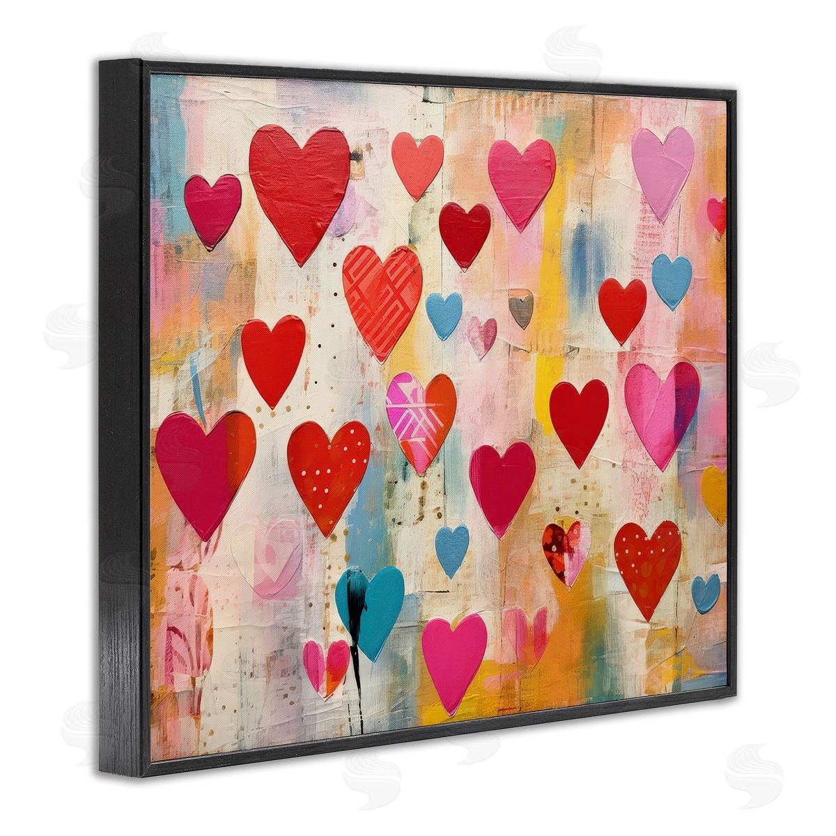 LSR Design Studio Playful Patterned Hearts Black Framed Giclee Wall Art Print
