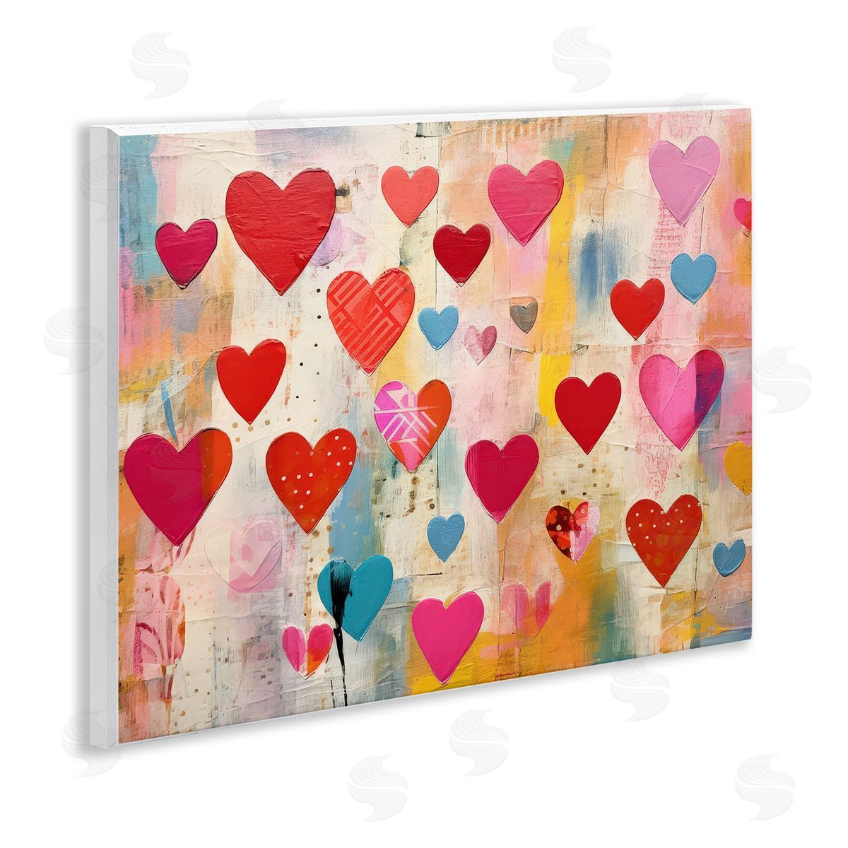 LSR Design Studio Playful Patterned Hearts Wooden Wall Plaque Art Print