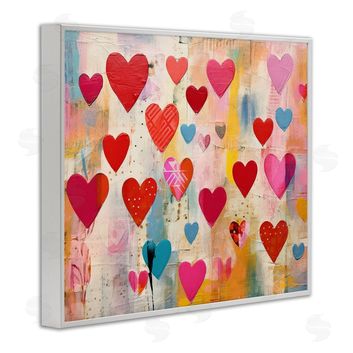 LSR Design Studio Playful Patterned Hearts White Framed Giclee Wall Art Print