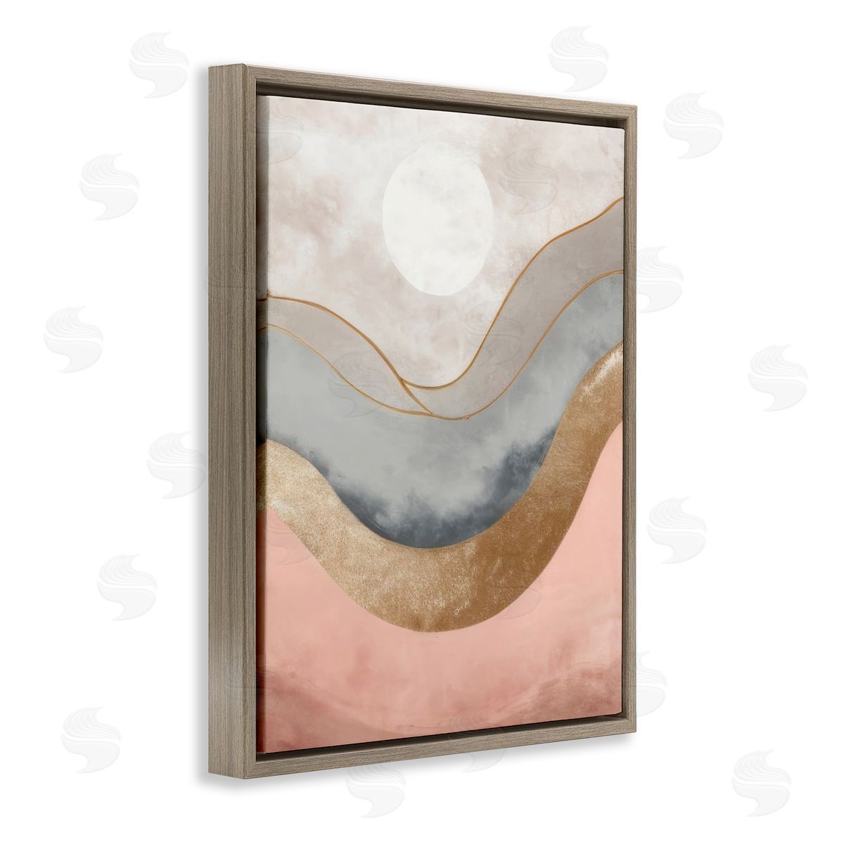Lunar Curves Landscape Brown Floating Frame Canvas Wall Art, Home Decor by Denise Dundon