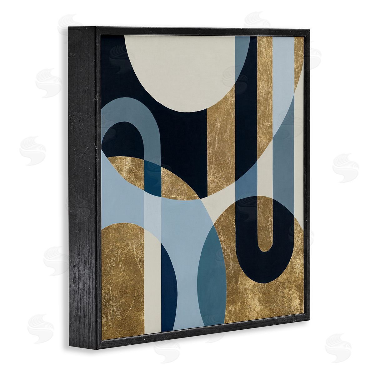 Gold and Blue Circular Shapes Black Frame Print Wall Art, Home Decor by Hanna Melin