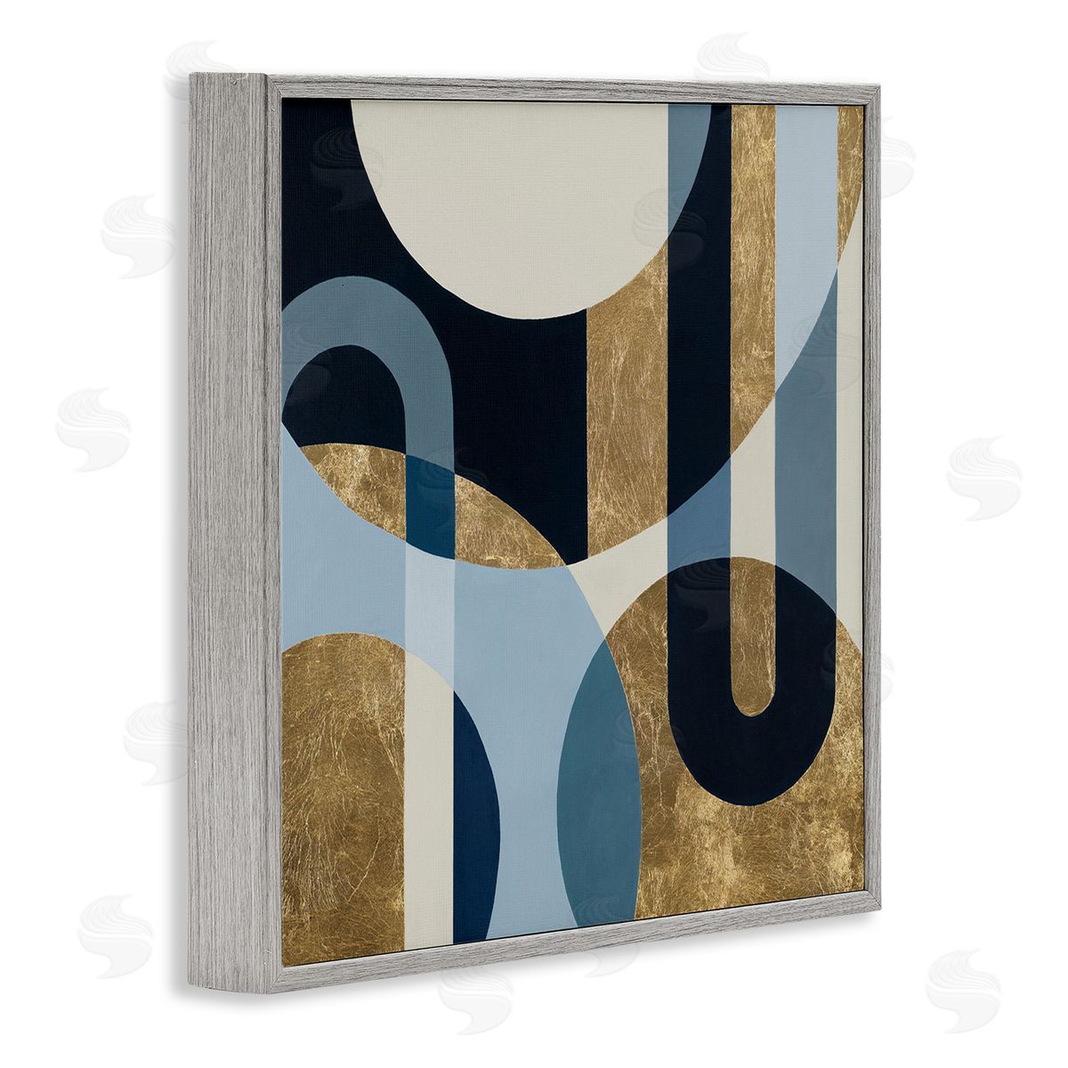 Gold and Blue Circular Shapes Grey Frame Print Wall Art, Home Decor by Hanna Melin