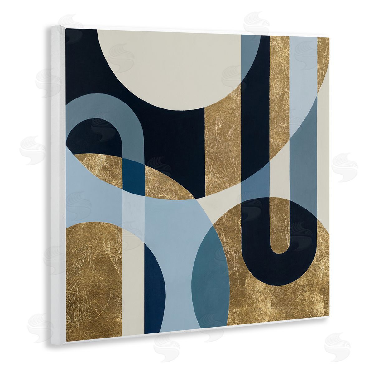 Gold and Blue Circular Shapes Wood Plaque Wall Art, Home Decor by Hanna Melin