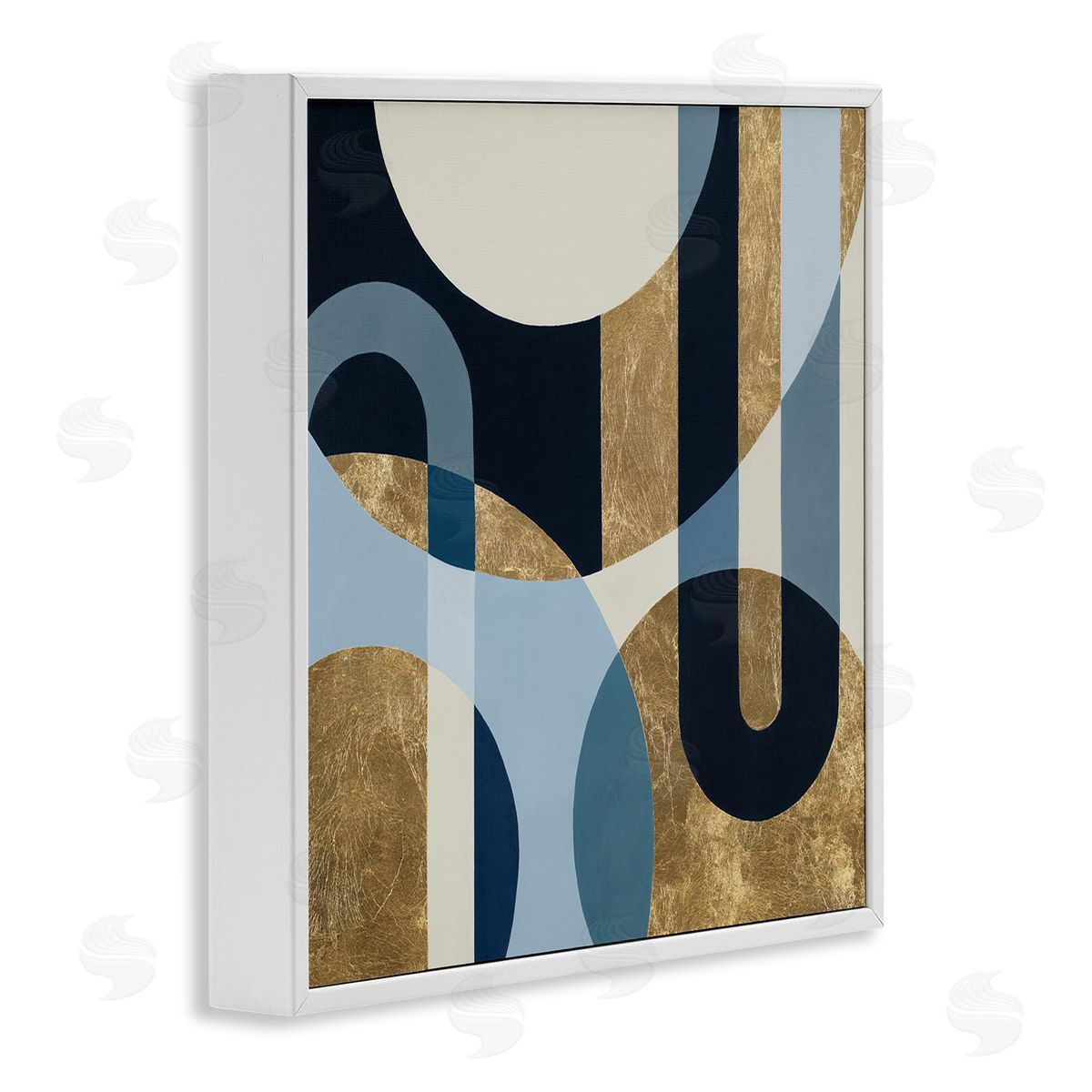 Gold and Blue Circular Shapes White Frame Print Wall Art, Home Decor by Hanna Melin