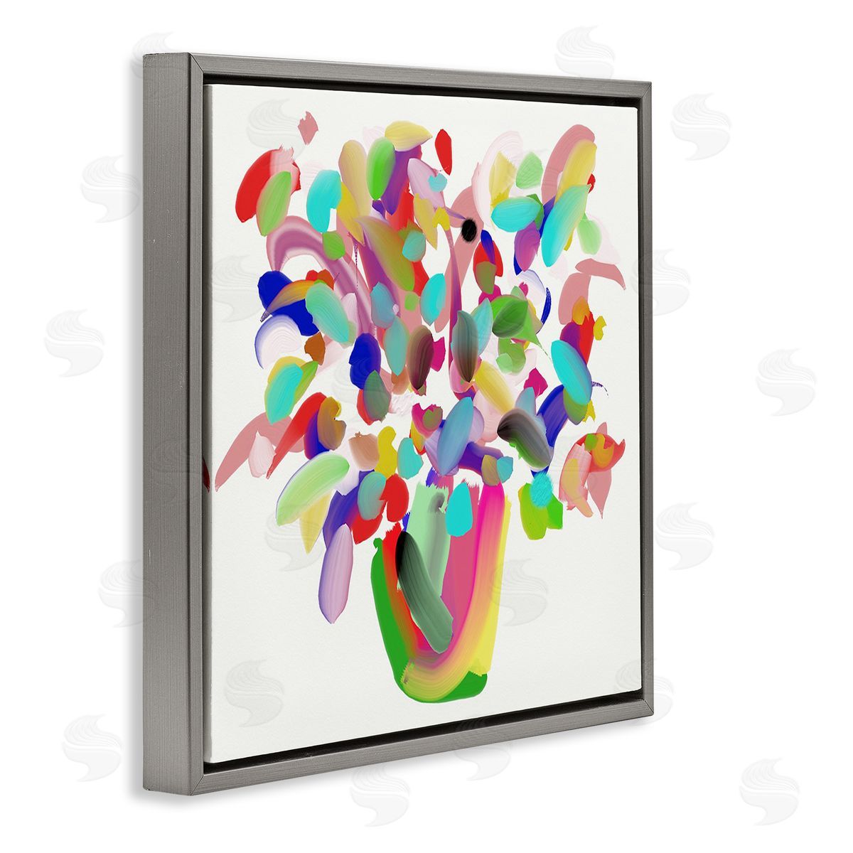 Bellassai Art Mood Flowers Bold Bouquet Gray Floating Frame Canvas Wall Art Print