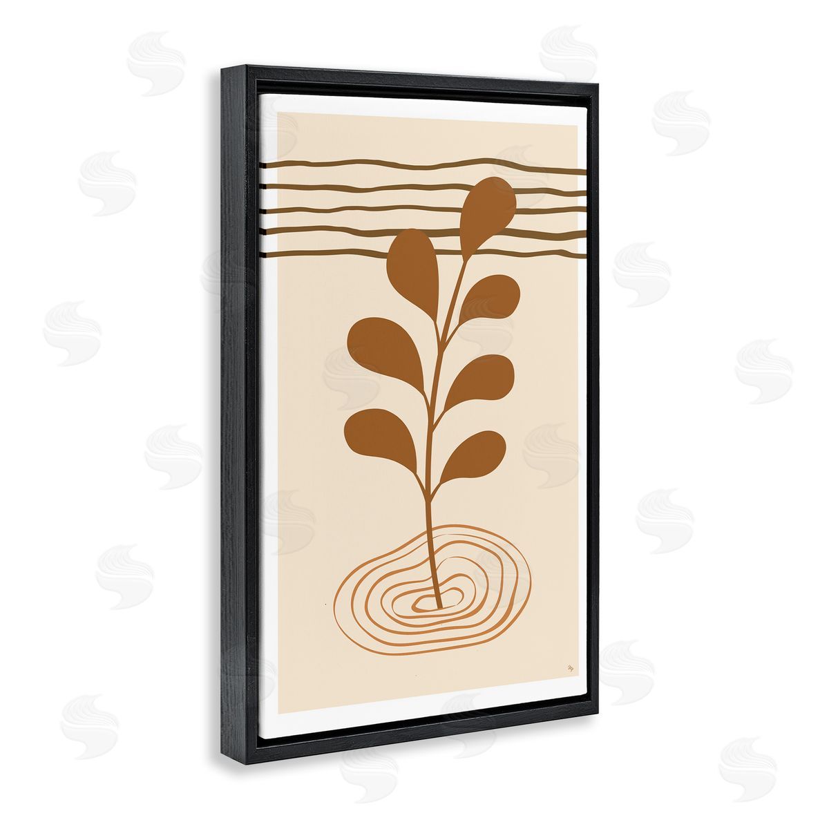Boho Leaf Sprig Black Floating Frame Canvas Wall Art, Home Decor by Martina Pavlova