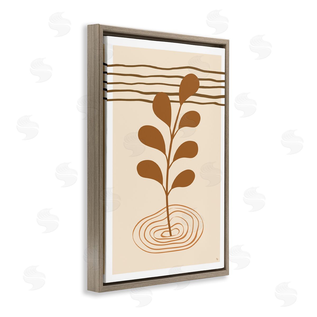 Boho Leaf Sprig Brown Floating Frame Canvas Wall Art, Home Decor by Martina Pavlova