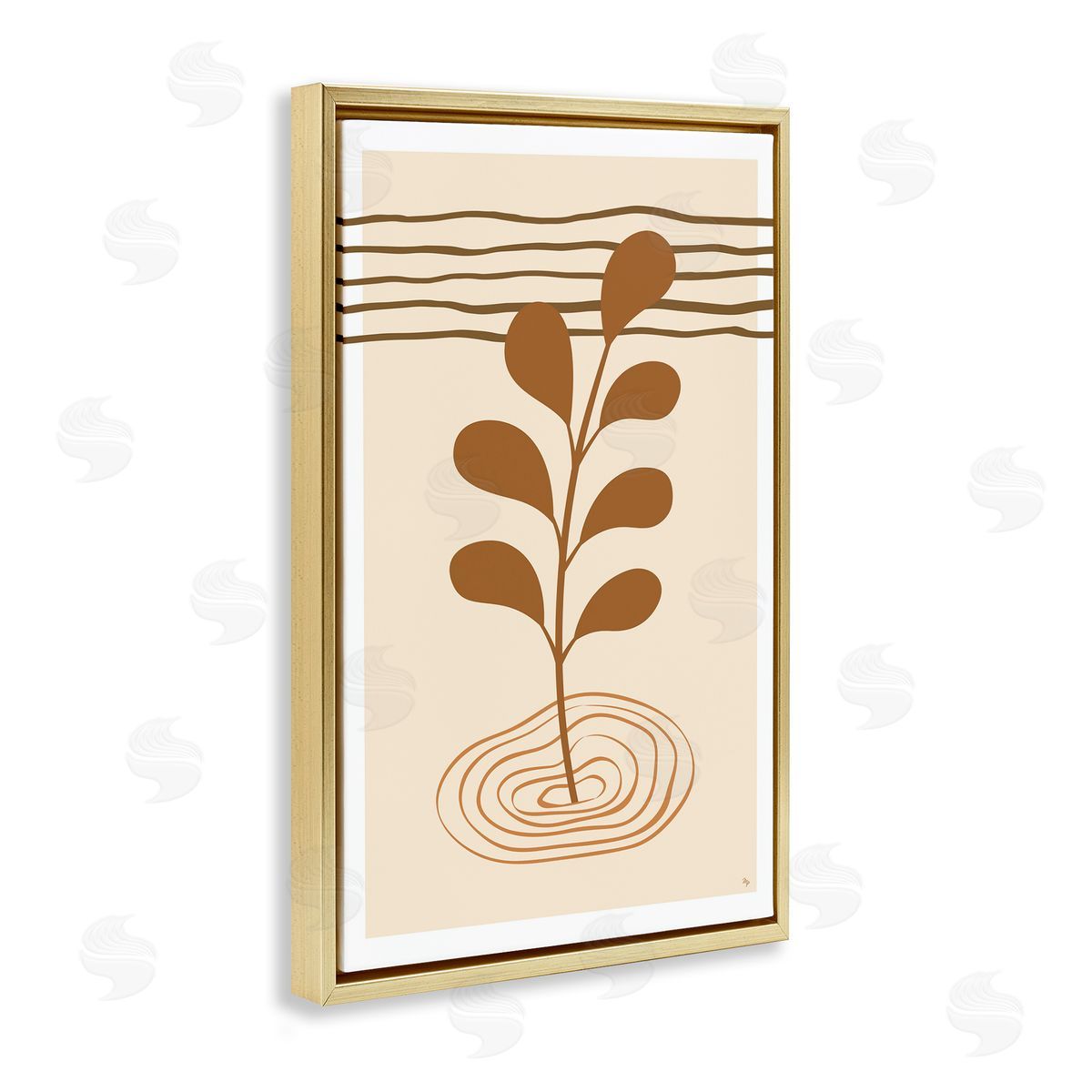 Boho Leaf Sprig Gold Floating Frame Canvas Wall Art, Home Decor by Martina Pavlova