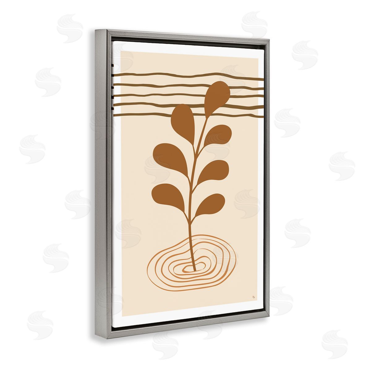 Boho Leaf Sprig Grey Floating Frame Canvas Wall Art, Home Decor by Martina Pavlova