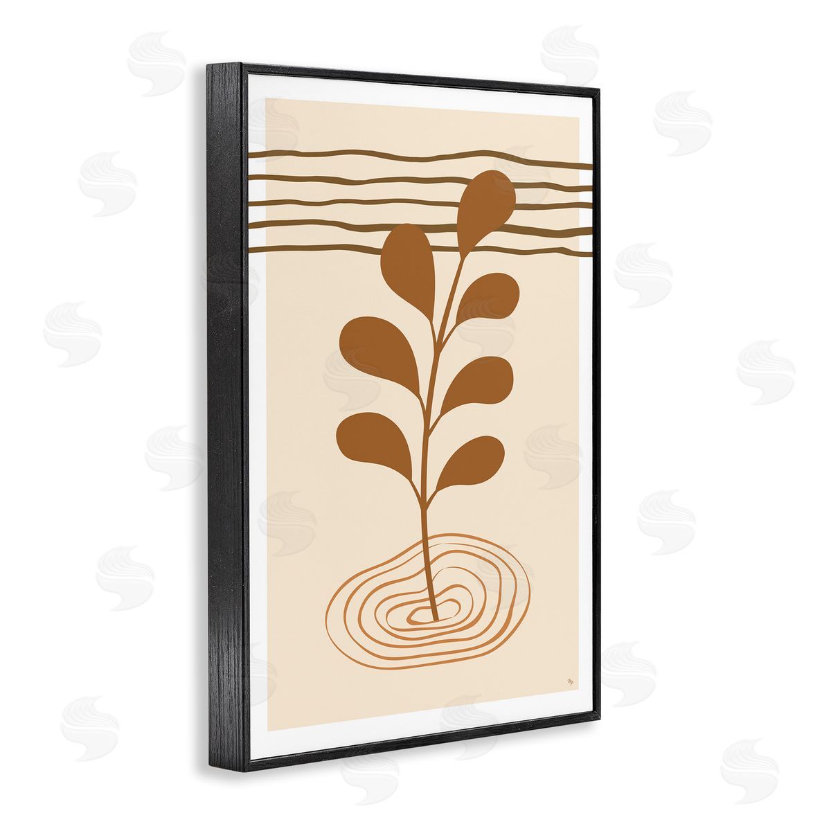 Boho Leaf Sprig Black Frame Print Wall Art, Home Decor by Martina Pavlova