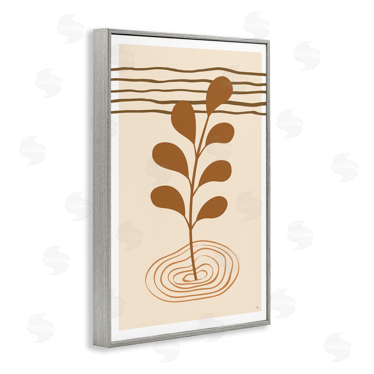 Boho Leaf Sprig Grey Frame Print Wall Art, Home Decor by Martina Pavlova
