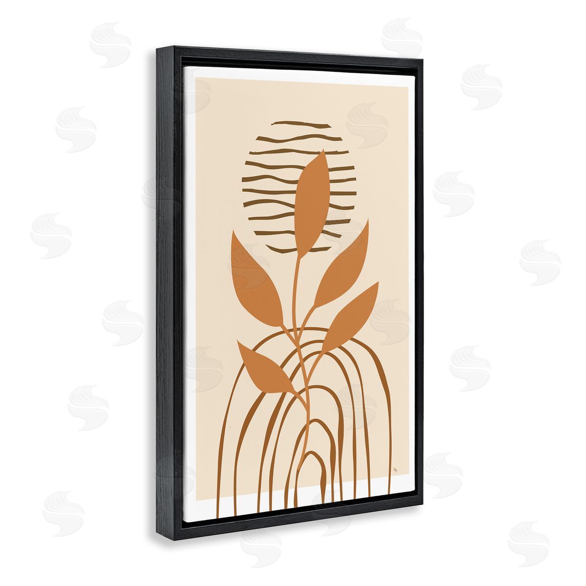 Minimal Leaf Sprig Black Floating Frame Canvas Wall Art, Home Decor by Martina Pavlova