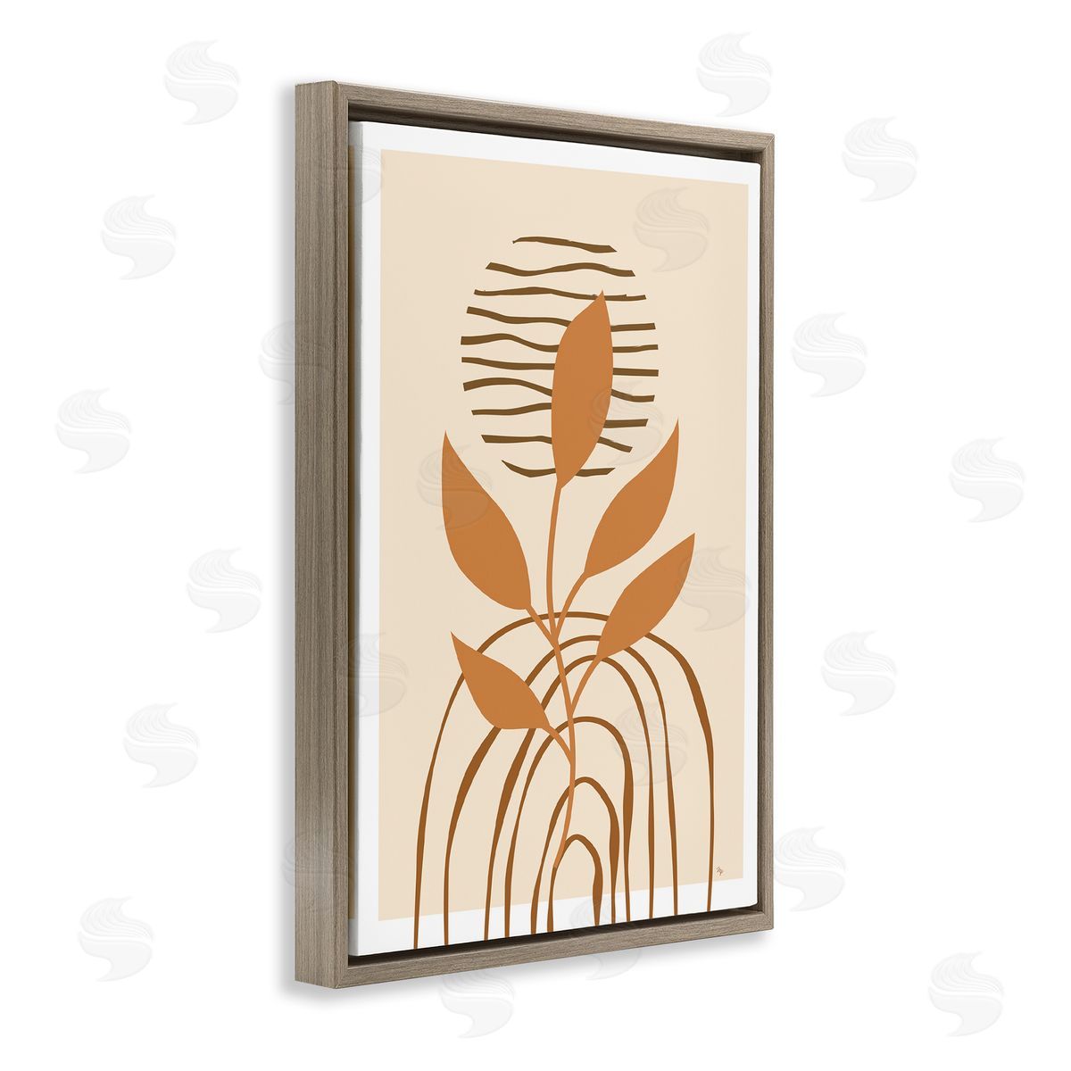 Minimal Leaf Sprig Brown Floating Frame Canvas Wall Art, Home Decor by Martina Pavlova