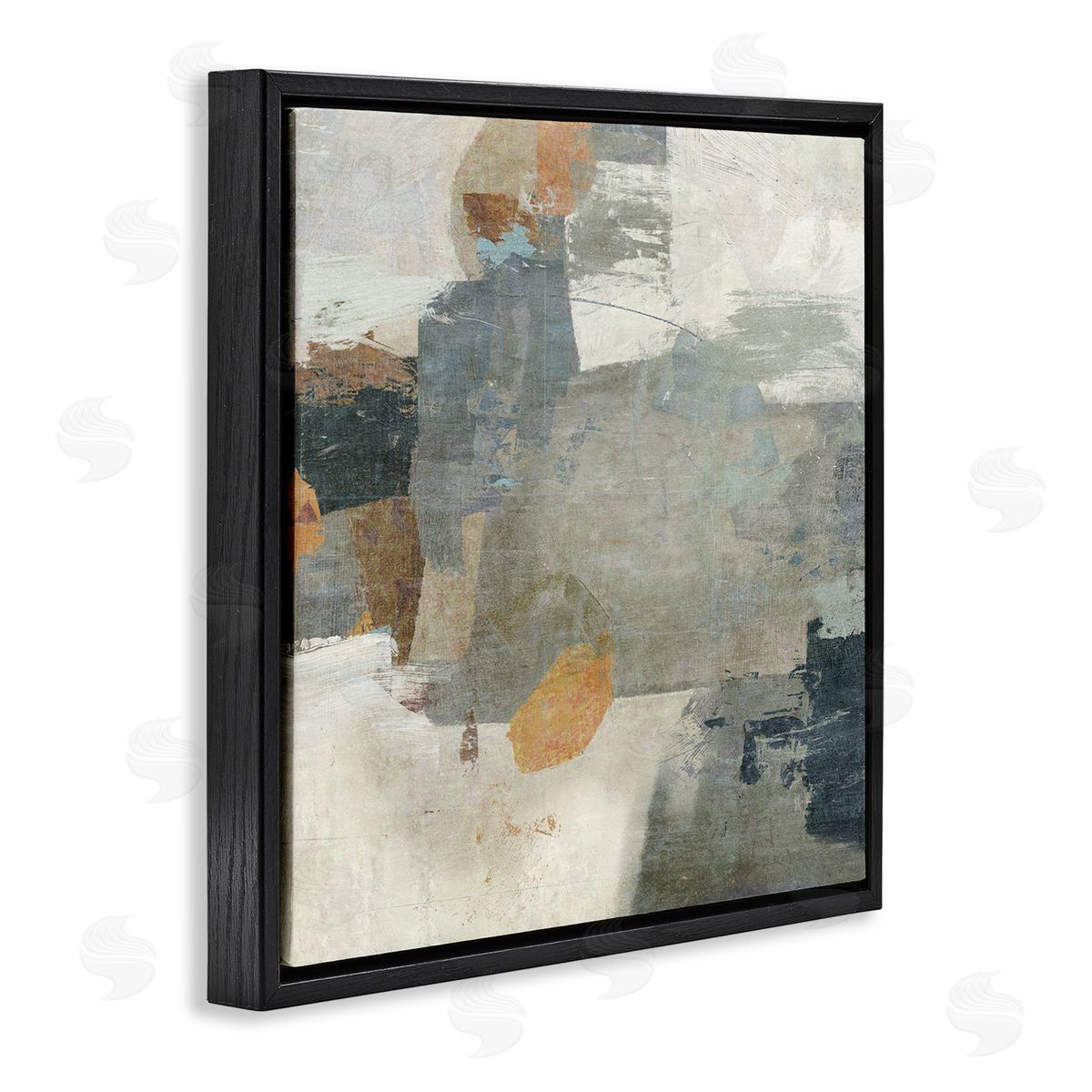 Rustic Grey Paint Strokes Black Floating Frame Canvas Wall Art, Home Decor by Suzanne Nicoll