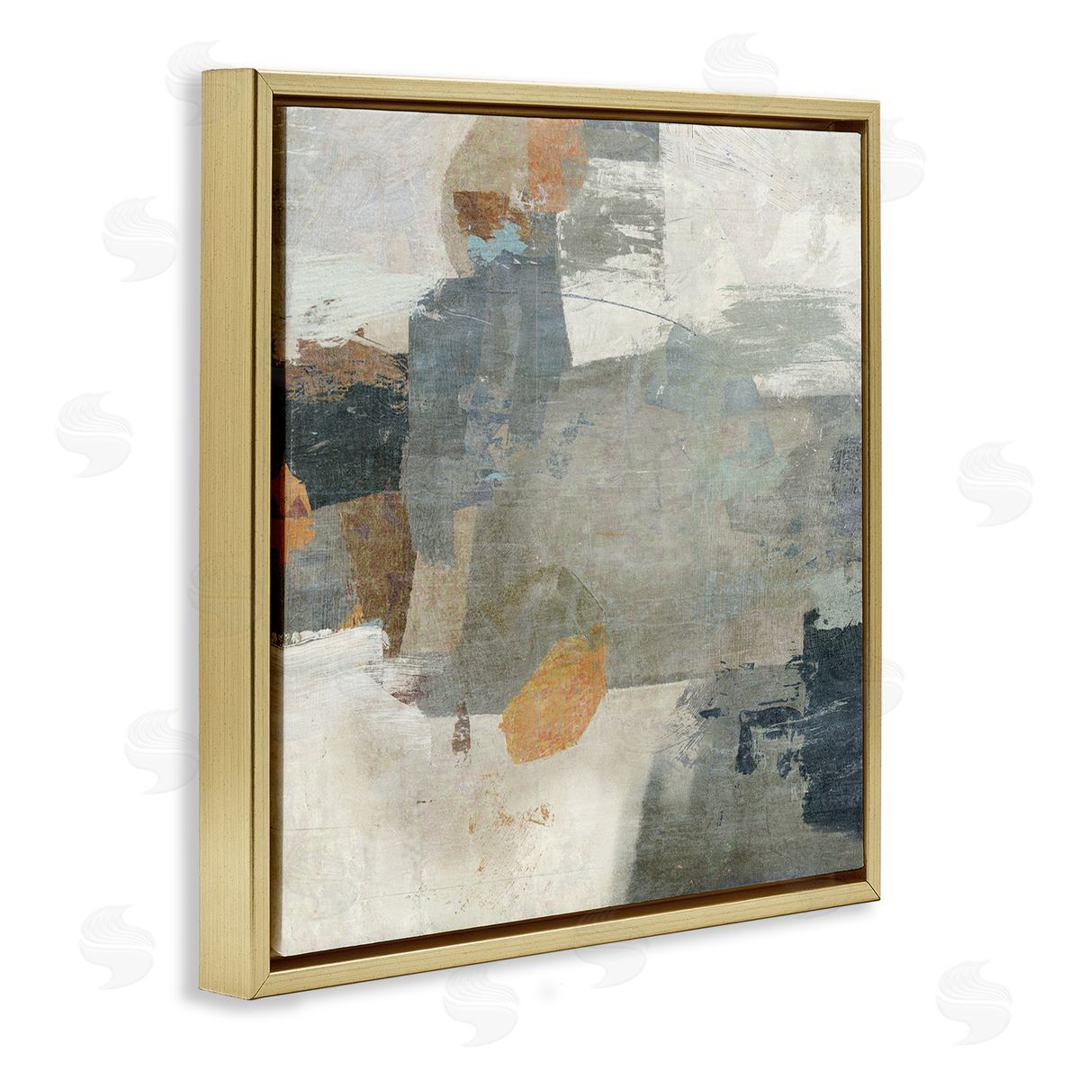 Rustic Grey Paint Strokes Gold Floating Frame Canvas Wall Art, Home Decor by Suzanne Nicoll