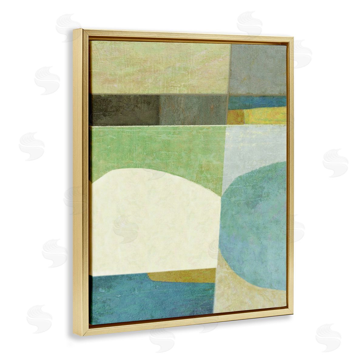 Subtle Shapes Collage Gold Floating Frame Canvas Wall Art, Home Decor by Suzanne Nicoll