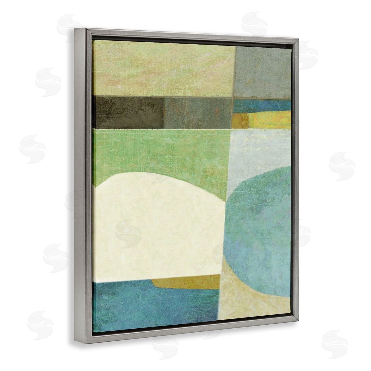 Subtle Shapes Collage Grey Floating Frame Canvas Wall Art, Home Decor by Suzanne Nicoll