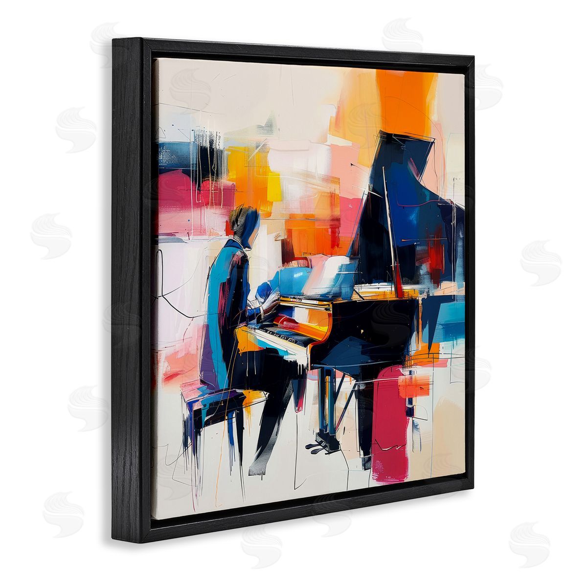 Musical Melodies Piano Musician Black Floating Frame Canvas Wall Art, Home Decor by Irena Orlov