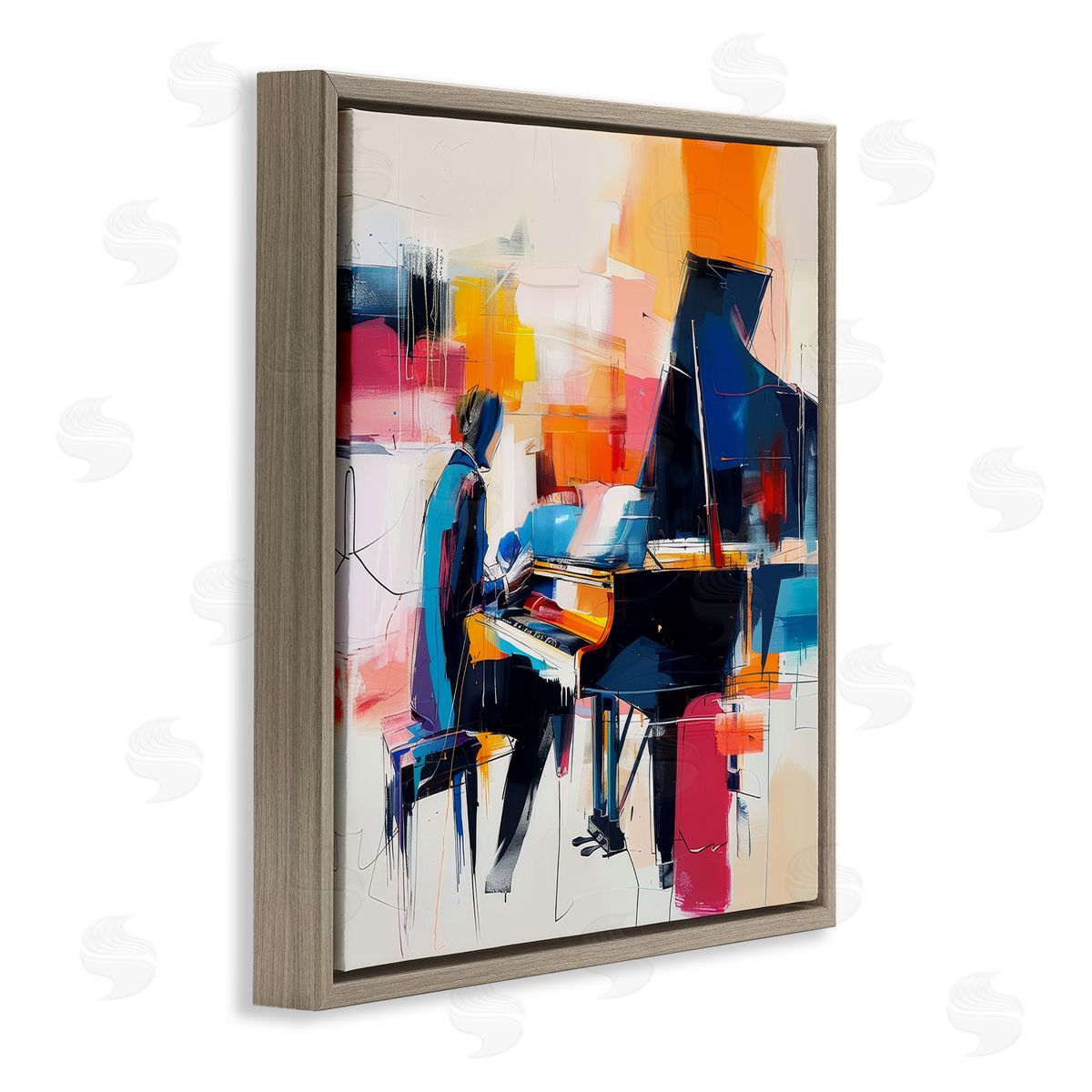 Musical Melodies Piano Musician Brown Floating Frame Canvas Wall Art, Home Decor by Irena Orlov