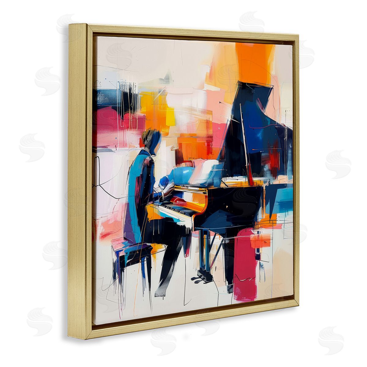 Musical Melodies Piano Musician Gold Floating Frame Canvas Wall Art, Home Decor by Irena Orlov