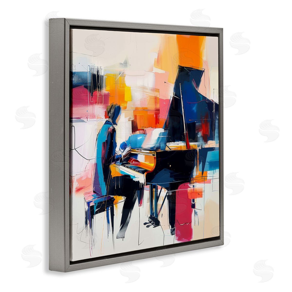 Musical Melodies Piano Musician Grey Floating Frame Canvas Wall Art, Home Decor by Irena Orlov