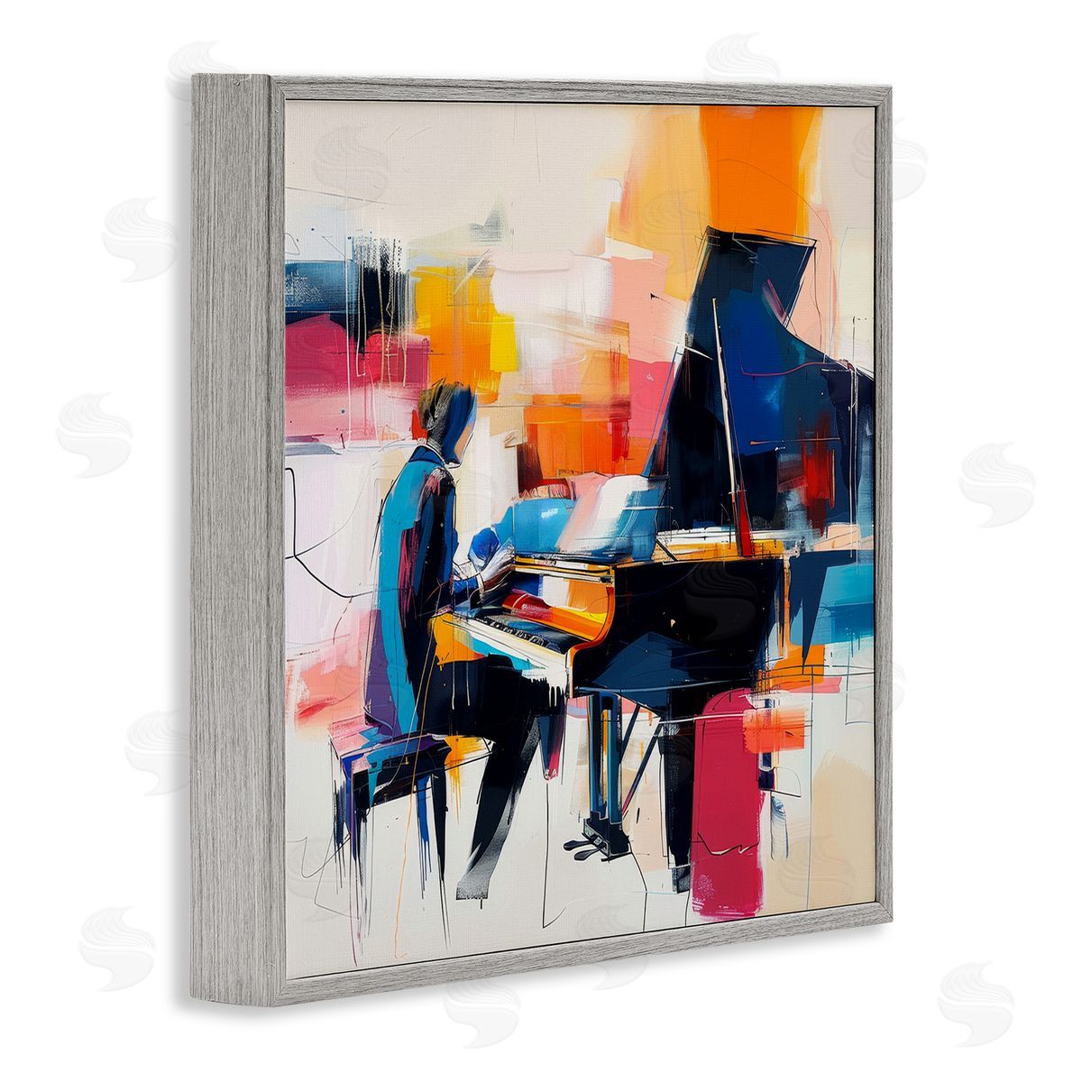 Musical Melodies Piano Musician Grey Frame Print Wall Art, Home Decor by Irena Orlov
