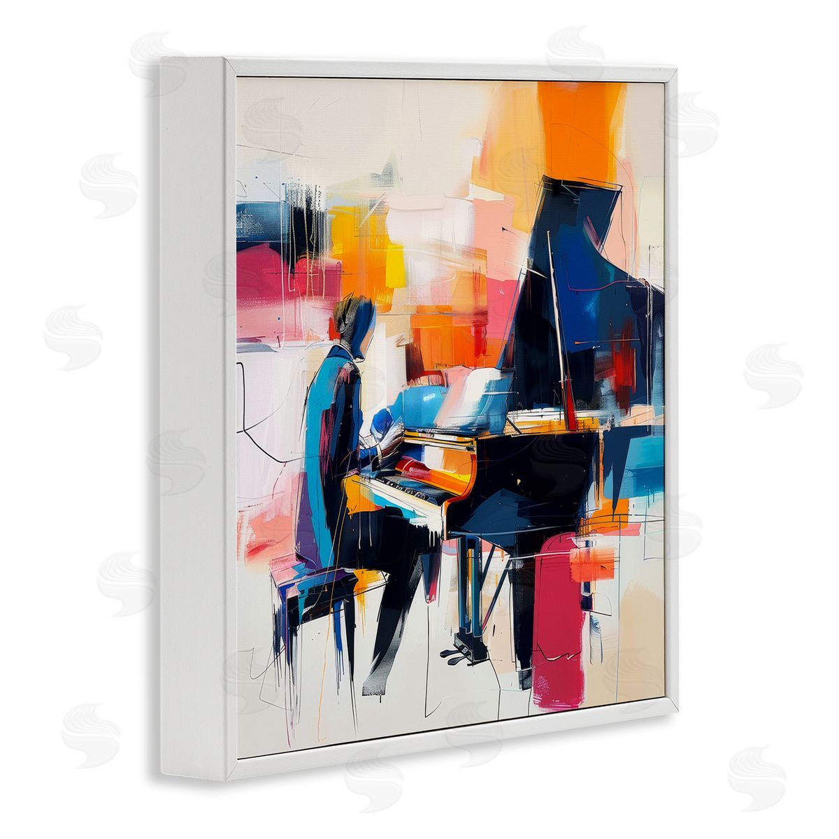 Musical Melodies Piano Musician White Frame Print Wall Art, Home Decor by Irena Orlov