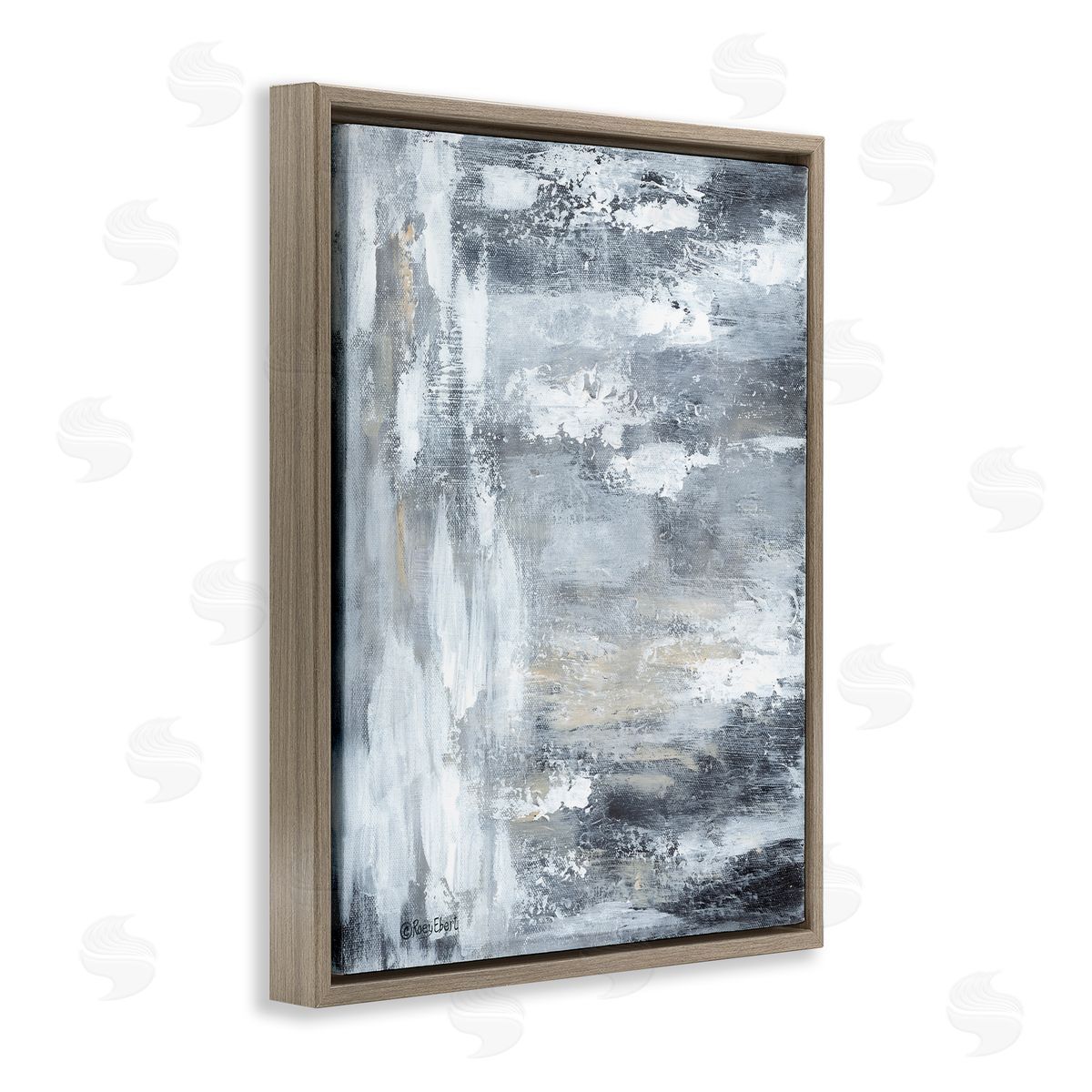 Grey Brushed Abstraction Brown Floating Frame Canvas Wall Art, Home Decor by Roy Ebert