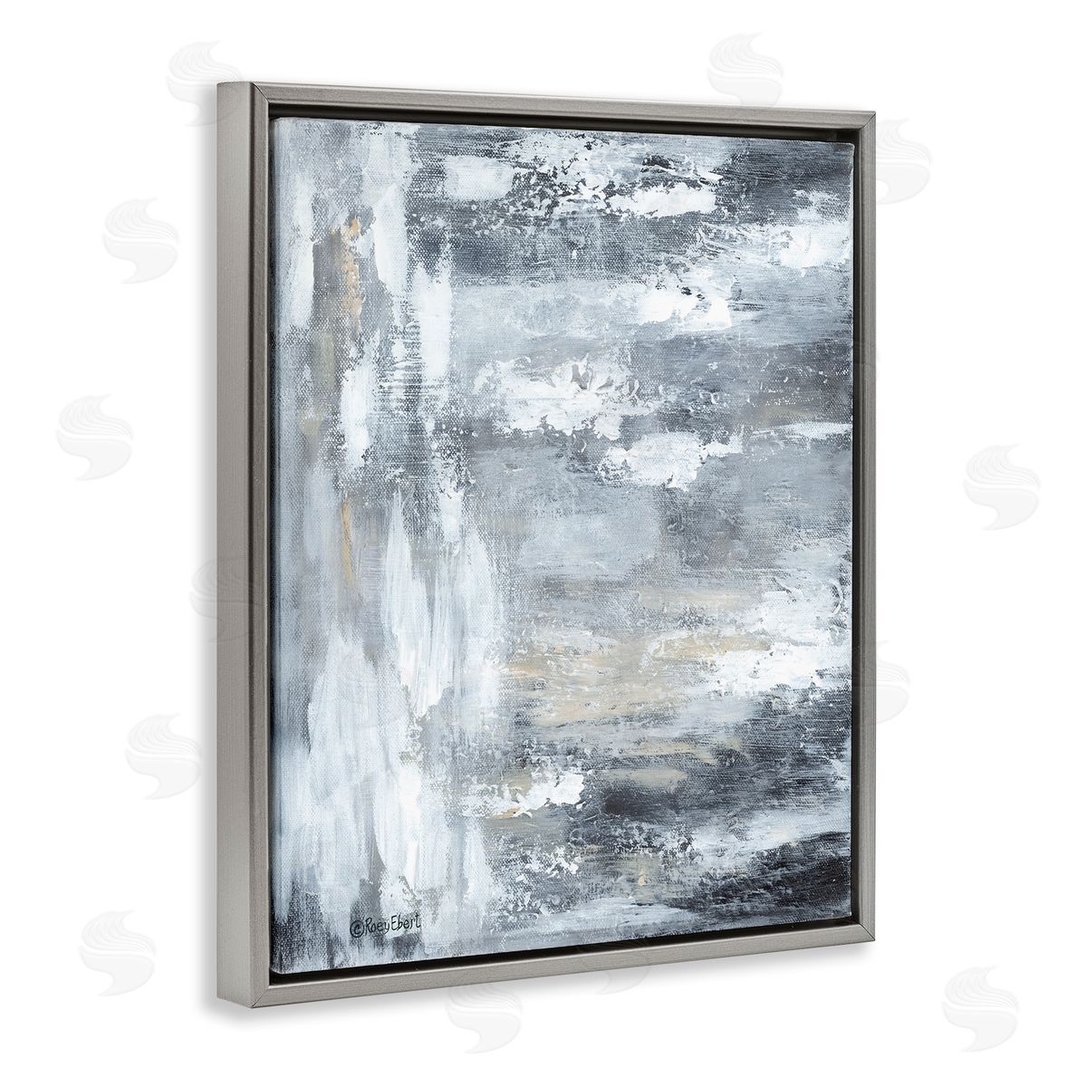 Grey Brushed Abstraction Grey Floating Frame Canvas Wall Art, Home Decor by Roy Ebert