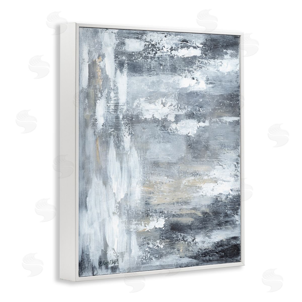 Grey Brushed Abstraction White Frame Print Wall Art, Home Decor by Roy Ebert
