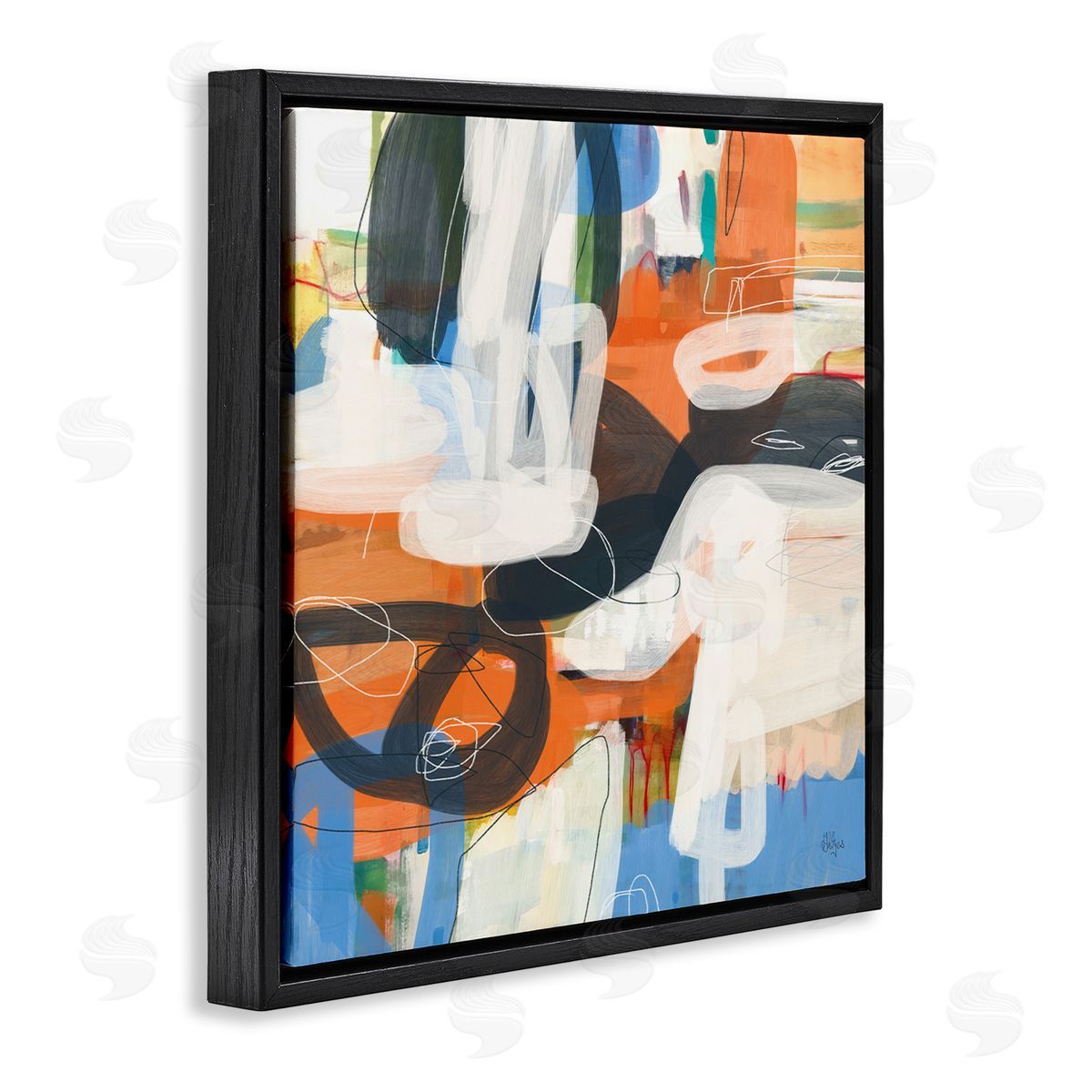 Abstract Squiggle Distortion Black Floating Frame Canvas Wall Art, Home Decor by Lisa Ridgers