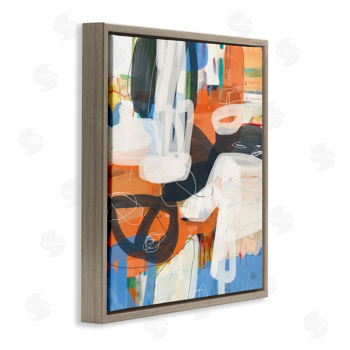 Abstract Squiggle Distortion Brown Floating Frame Canvas Wall Art, Home Decor by Lisa Ridgers