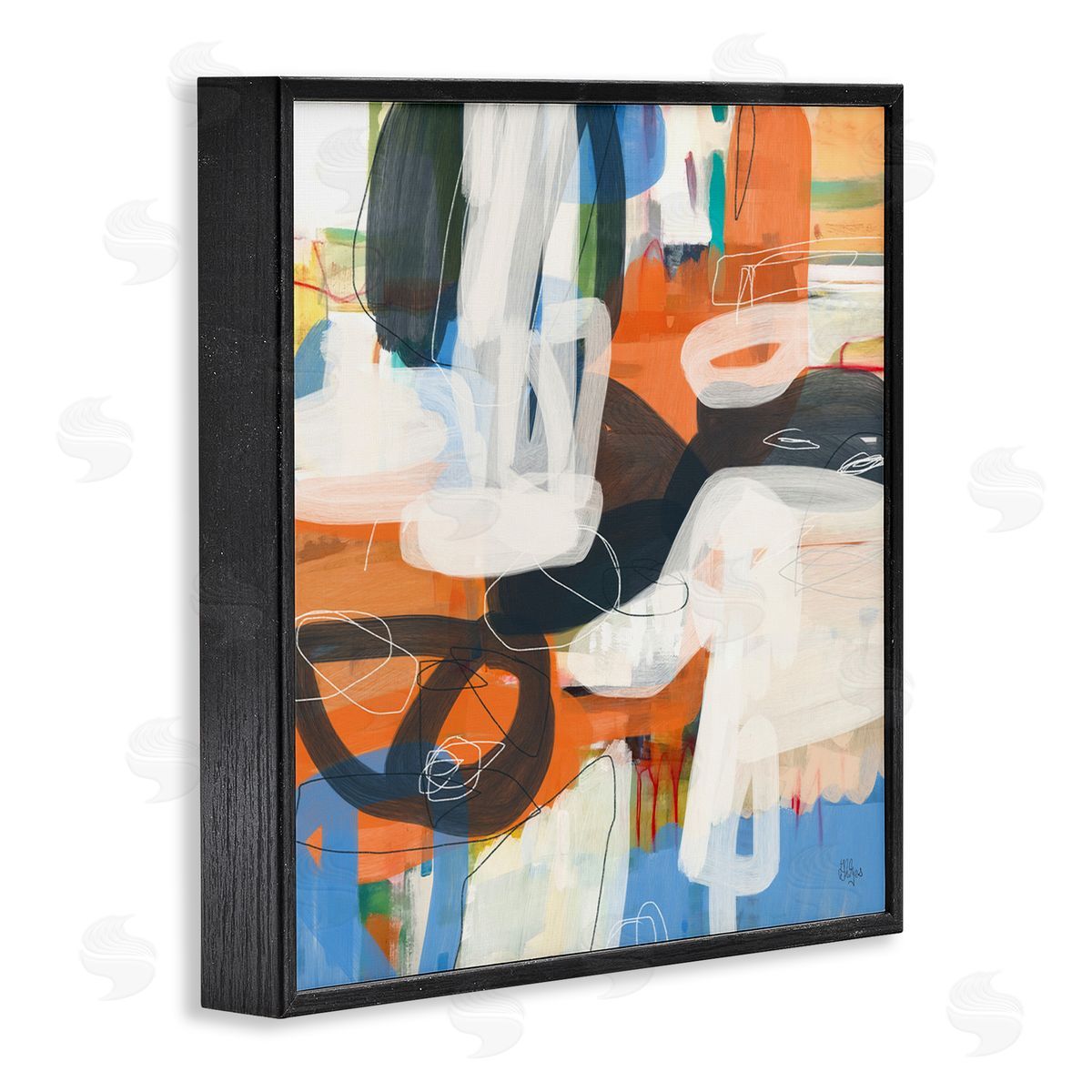 Abstract Squiggle Distortion Black Frame Print Wall Art, Home Decor by Lisa Ridgers