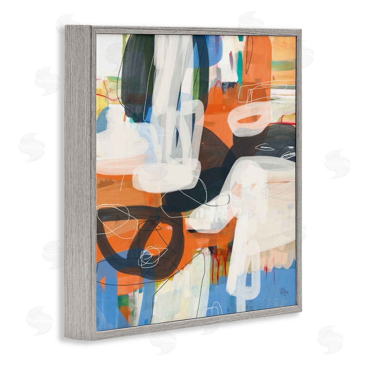 Abstract Squiggle Distortion Grey Frame Print Wall Art, Home Decor by Lisa Ridgers