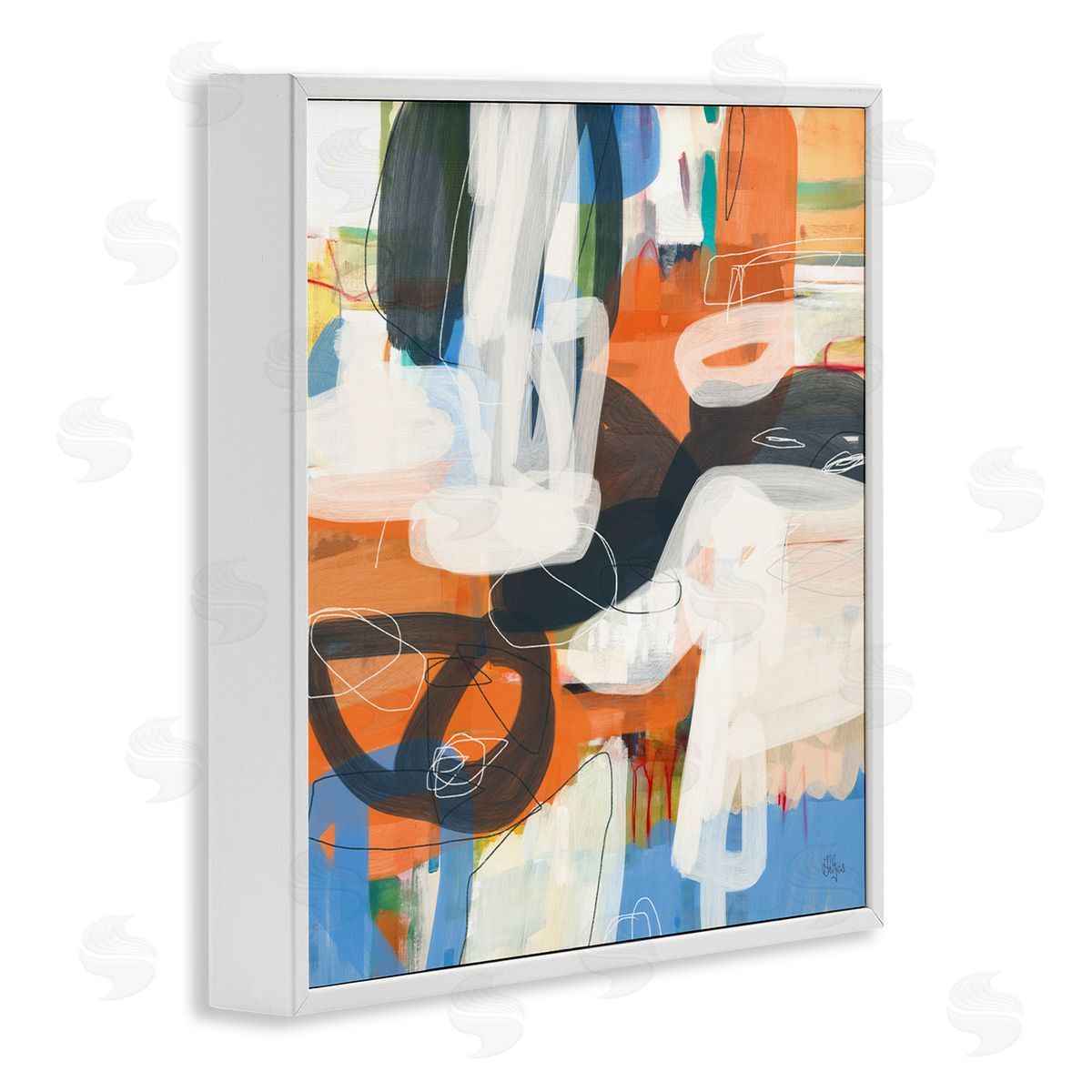Abstract Squiggle Distortion White Frame Print Wall Art, Home Decor by Lisa Ridgers