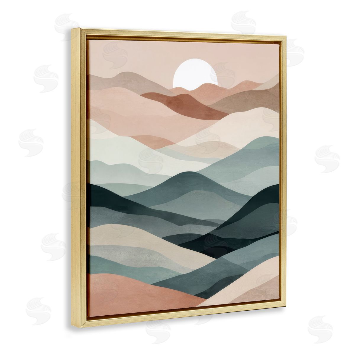 Silent Dawn Landscape Gold Floating Frame Canvas Wall Art, Home Decor by Denise Dundon