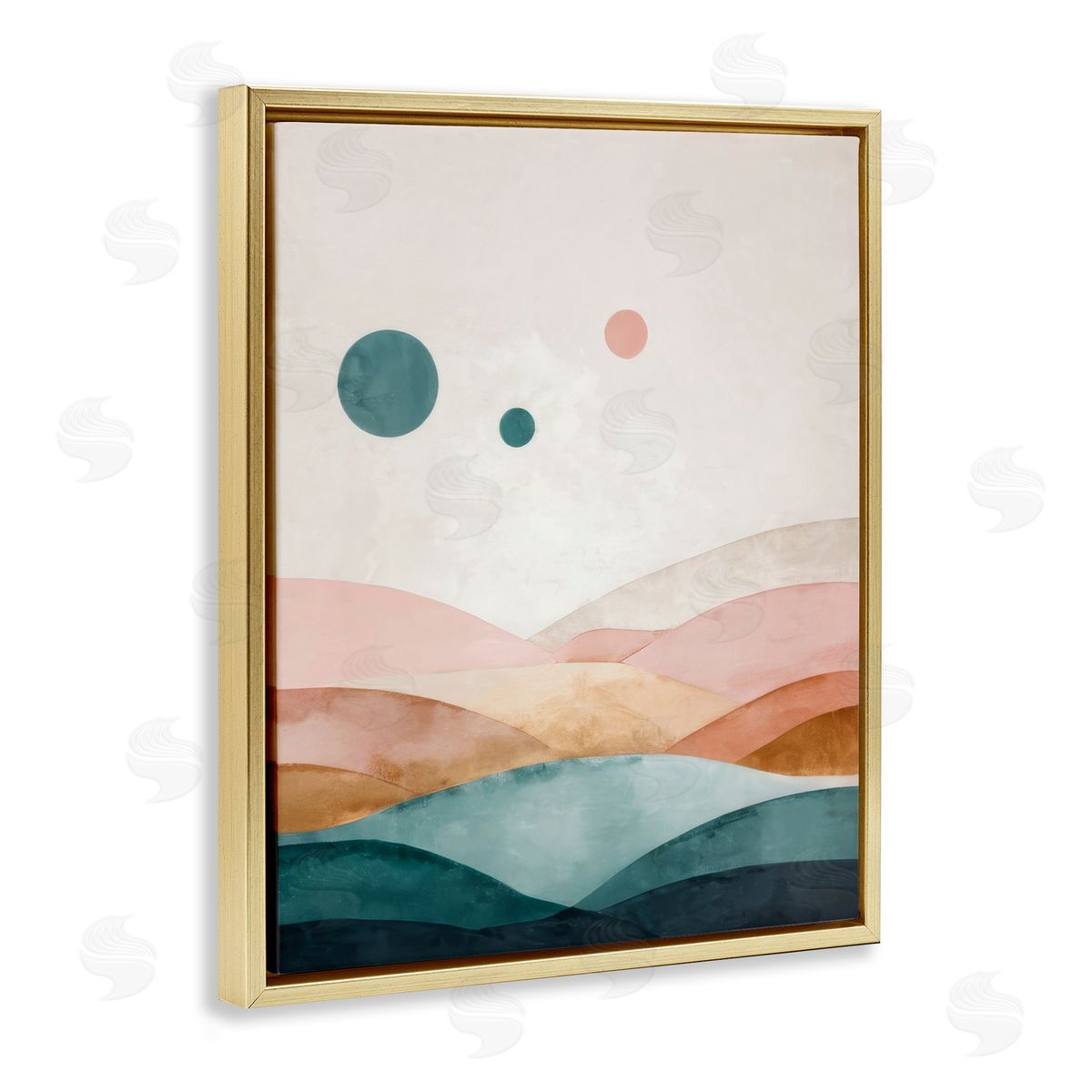 Spheres Above Desert Gold Floating Frame Canvas Wall Art, Home Decor by Denise Dundon