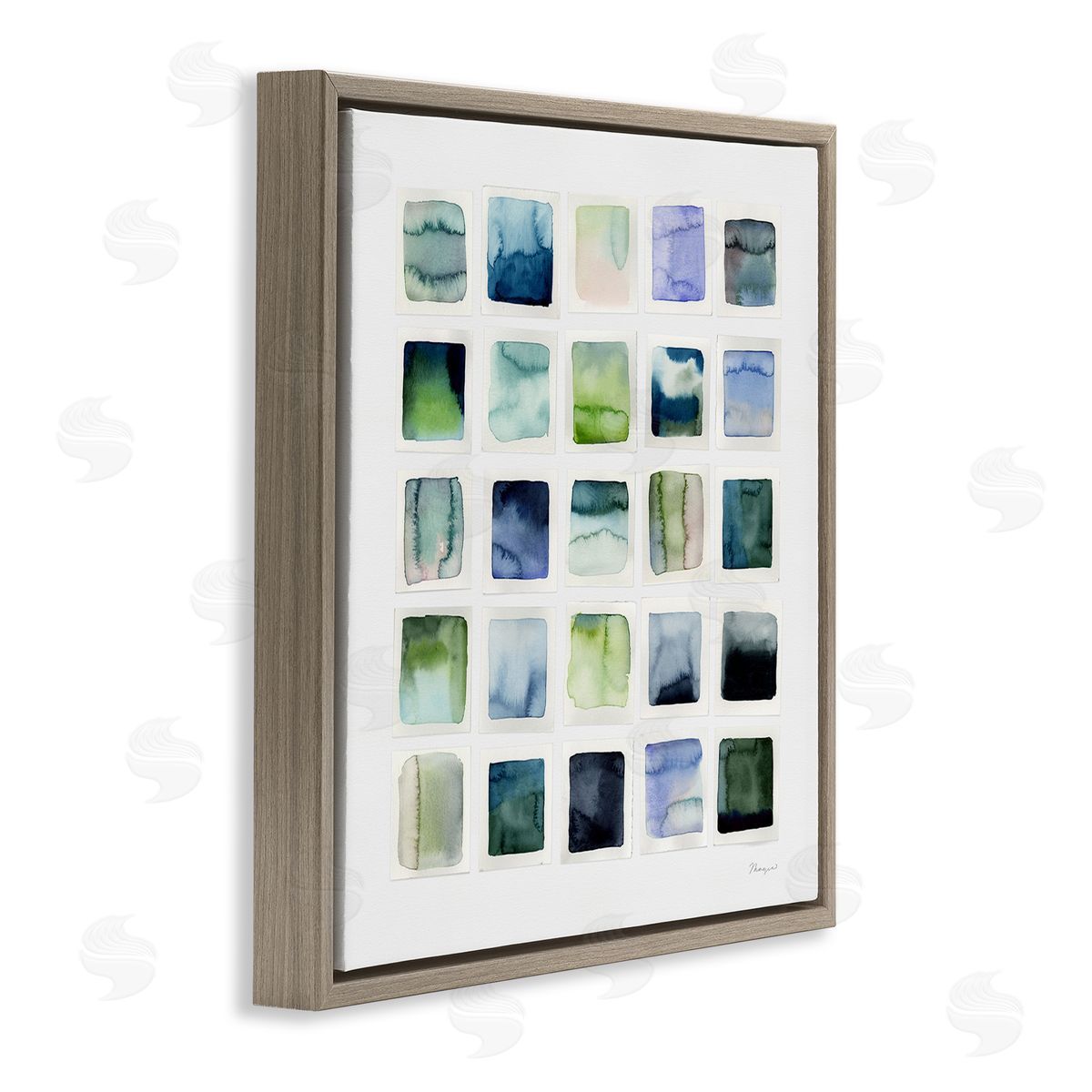 Watercolor Patterned Squares Brown Floating Frame Canvas Wall Art, Home Decor by Stephanie Ryan