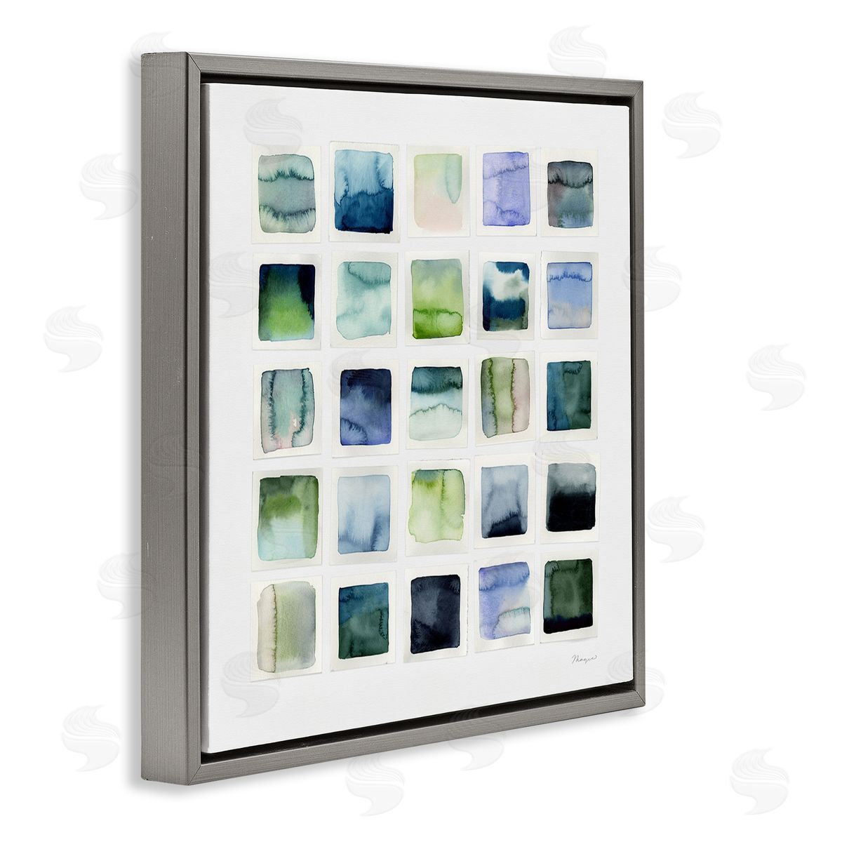 Watercolor Patterned Squares Grey Floating Frame Canvas Wall Art, Home Decor by Stephanie Ryan