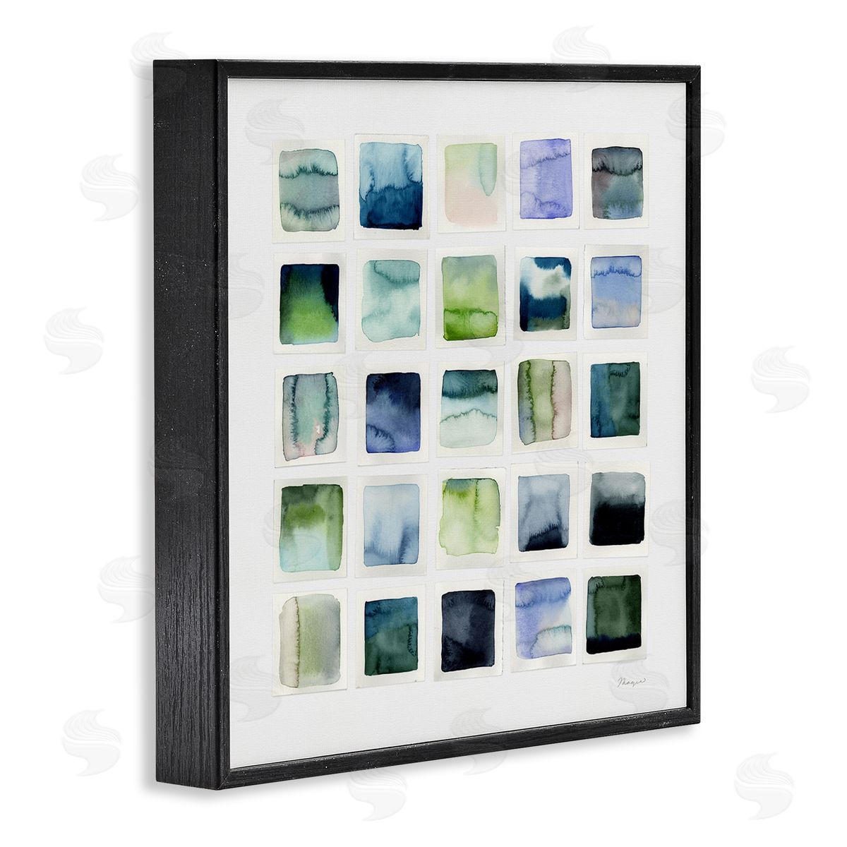 Watercolor Patterned Squares Black Frame Print Wall Art, Home Decor by Stephanie Ryan