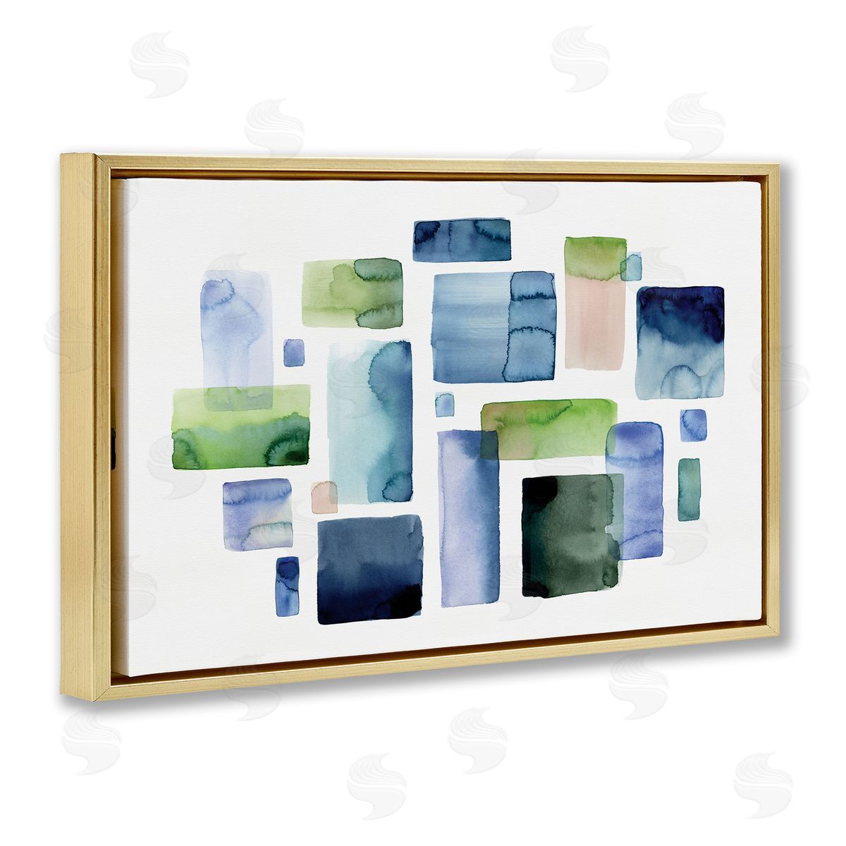 Asymmetrical Watercolor Shapes Gold Floating Frame Canvas Wall Art, Home Decor by Stephanie Ryan
