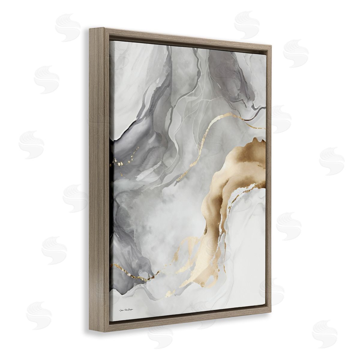 Marbled Grey and Glam Brown Floating Frame Canvas Wall Art, Home Decor by Seven Trees Design