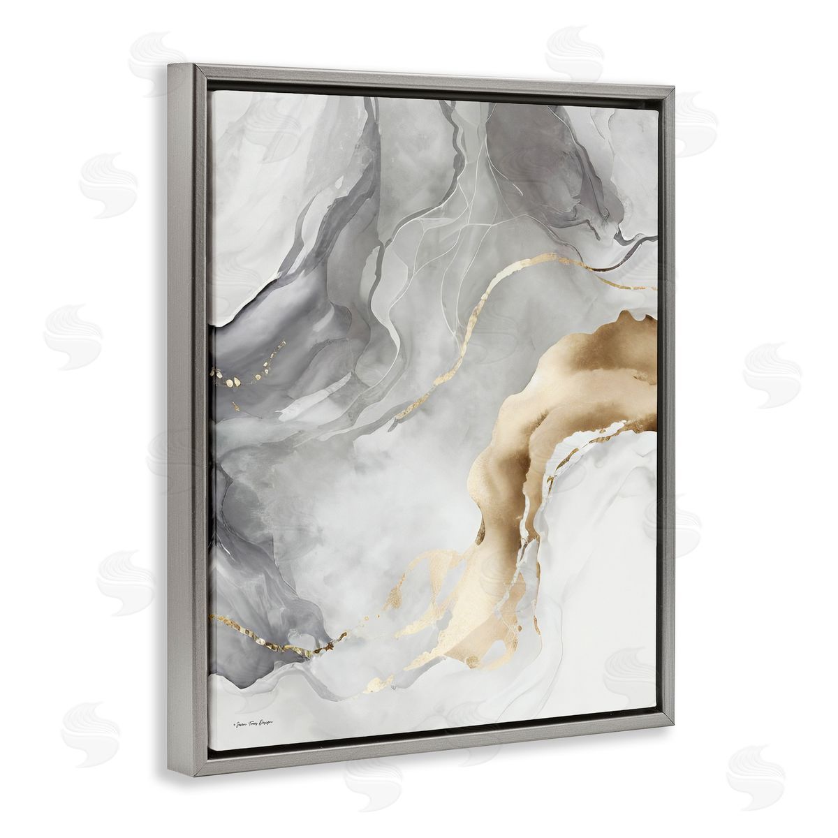 Marbled Grey and Glam Grey Floating Frame Canvas Wall Art, Home Decor by Seven Trees Design